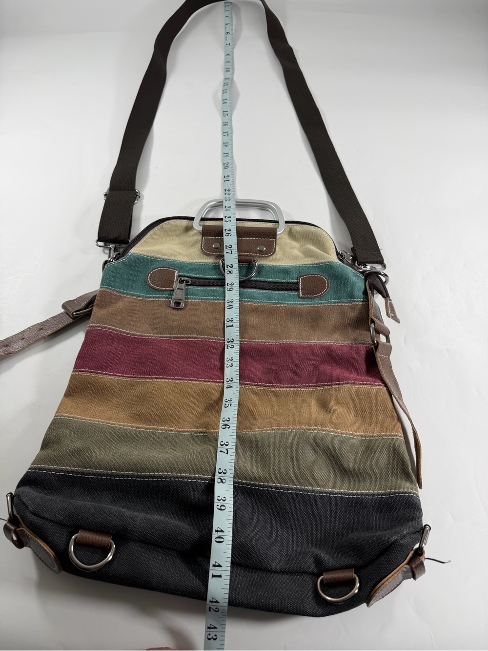 MANJIANGHONG Striped Heavy Canvas Convertible Backpack Tote Crossbody Travel Bag - Picture 6 of 11